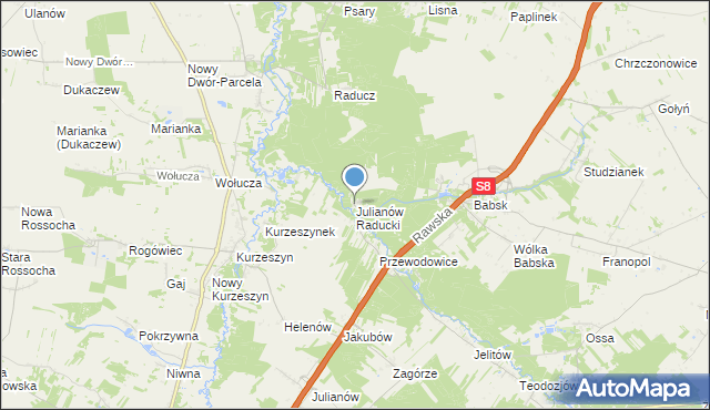 mapa Julianów Raducki, Julianów Raducki na mapie Targeo